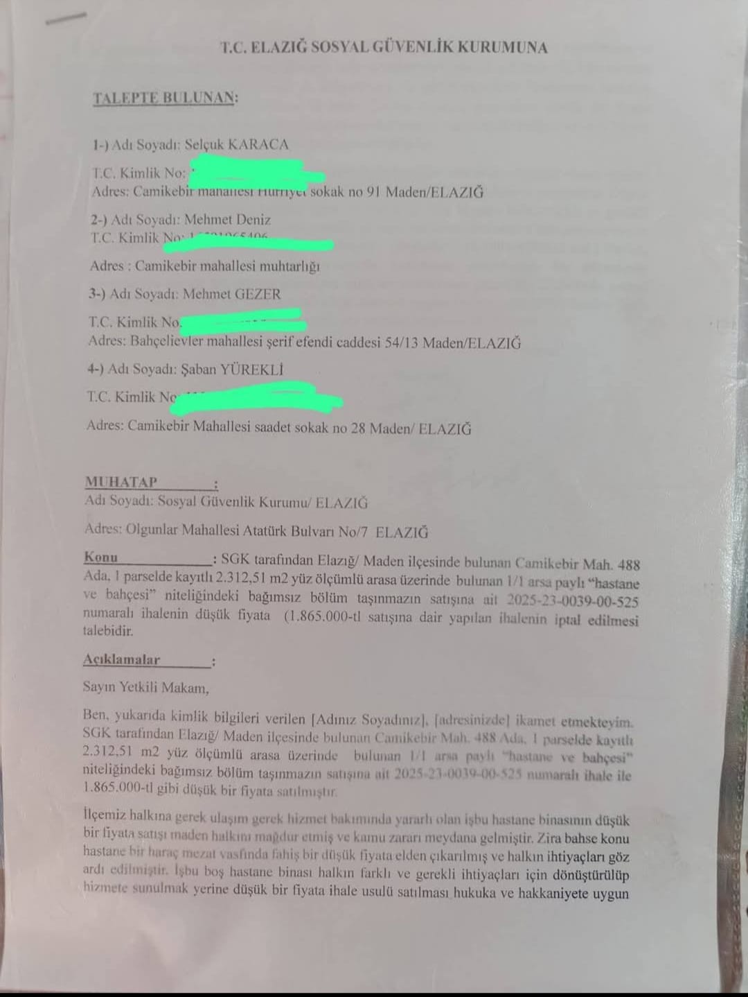 Kime  Satıldığı Bilinmeyen  Tarihi Maden Hastanesi İçin Dilekçe Verildi. 